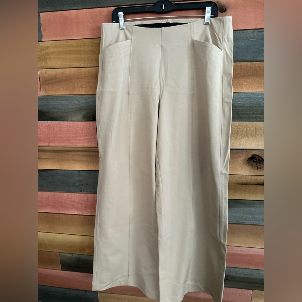 Old Navy Pixie Wide Leg Dress Pants Women Beige Pull On High Rise Stretch